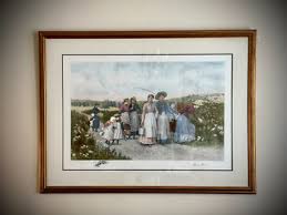 1948 Framed painting "Berry Pickers" by Jennie ...