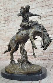 Signed Western Cowboy with Bucking Horse Bronze Sculpture ...
