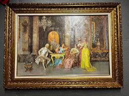 Francisco Beda “The Chess Game” Lithograph In Ornate Gold Frame