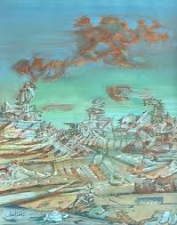 Lucien Coutaud, Paysage brun, 1950, Gouache on Paper, Framed for sale at Pamono