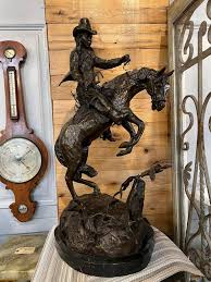 Late 20th Century Bronze Cowboy on a Rearing Horse with Birds and a Marble Base For Sale at 1stDibs | cowboy horse rearing, cowboy on rearing horse, cowboy rearing horse