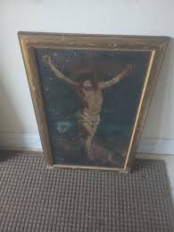 Antique Unsigned Jesus/Inri Oil On Canvas Painting Needs ...