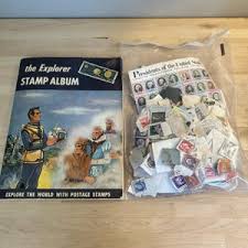 Vintage Stamp Album + Large Lot 100s Used Stamps on Paper US ...