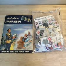 Vintage Stamp Album + Large Lot 100s Used Stamps on Paper US ...