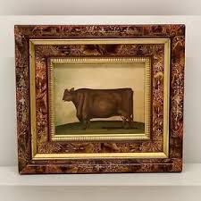 Art | 1992 Deep Framed Mary Beth Baxter Original Oil On Canvas Folk Art Cow Painting | Poshmark