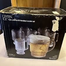 NEW Rare 7 piece Indiana Glass Crystal Ice Pitcher & Mugs Crystal Ice w/box | eBay