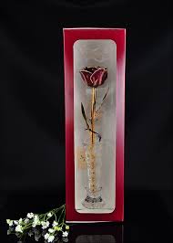 Lacquer Dipped 24k Gold Trim Red Rose & Small Bud Vase Gift Set