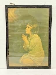 OLD VINTAGE RARE LITTLE GIRL PRAYING BIG LITHO PRINT IN ...