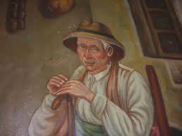 Nice vintage oil painting old man & woman w/ cats interior ...