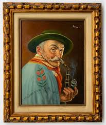Sold at Auction: Caspar Mine Oil Painting of Old Man Smoking ...