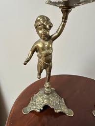 French Brass Cherub Candlestick Holders, Set of 2 For Sale ...