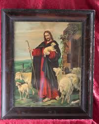 Large Antique Framed Print of Jesus the Shepherd - Etsy