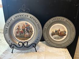 The Great American Revolution 1776 Pewter Plate SET OF 2 USA Bicentennial VTG