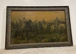 Vintage 12x20” Litho Print “ Warriors On Horses” W/Antique Wood Frame & Glass | eBay