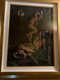 Large Oil On Canvas Native American Violence Signed Ben Isham | eBay