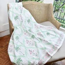 Floral Pink Palms Kantha Throw – Five Fish on The Docks