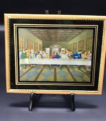 Vtg Foil Screened Etching Print The Last Supper Framed ...