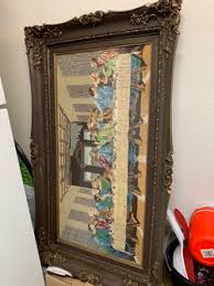 The Last Supper. Hand Embroidered on Brown with gold Frame ...