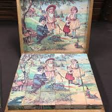 1910s Antique Multi-Sided Block Puzzle Box Set, Four Images ...