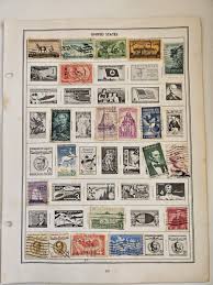 46 Vintage United States Stamps 1c 3c 4c 8c Album Page Front ...