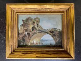 Hubert Robert The Old Bridge w/ Gold Leaves Wooden Framed ...