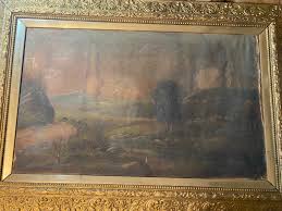 Huge Antique "Mountain Landscape Scene" Oil On Canvas ...