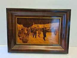 Antique marquetry, wood artwork pair, SIGNED, original ...