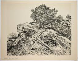 Vintage Vincent Van Gogh Print "The Rock of Montmajour with ...