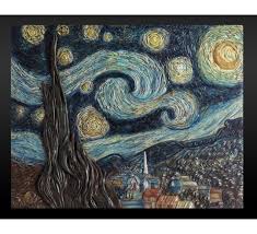Relief painting The Starry Night, after the Vincent Van Gogh ...