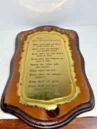 Vintage Ten Commandments Etched Copper W/Floral Painted Wood ...
