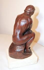antique 1800's Folk Art hand carved wood figural thinking man ...