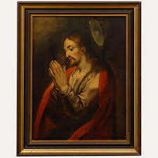 French School 19th Century Oil - Christ in Prayer Original ...