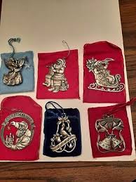 6 Avon Christmas Pewter Ornaments with Boxes & Felt Bags ...