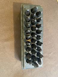 VINTAGE LETTER PUNCH STAMP SET COMPLETE IN WOOD CASE -PREMIER LONG SERVICE DIES | eBay