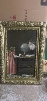 Painting of Victorian era young explorers in ornate gold ...