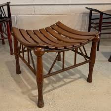 Early 20th Century Egyptian Revival Light Slat Oak Thebes Stool | Chairish