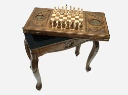 Engraved Wooden Chess Backgammon Table: 2-in-1 Board ...