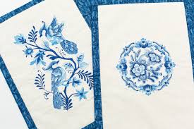 Placemats, Vintage Inspired Delft Blue Medallions, Set of ...