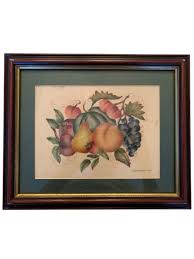Folk Art Theorem Painting of Fruit Still Life on Cotton ...
