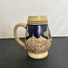 Vintage West Germany Beer Stein Mug Gerz No Lid Stoneware Blue & Tan FS Charity | eBay