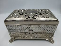 Sankyo Silver Tone Music/Jewelry Box, Studded w/Swarovski ...