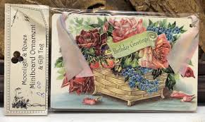 Birthday Greetings Basket of Roses Hanging Mini Board Ornament Gift Tag Postcard | eBay