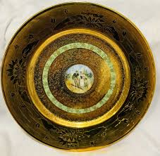 RS Tilliwitz 10” 24 Kt Gold Plate Flowers Center Courting Scene Green Border | eBay