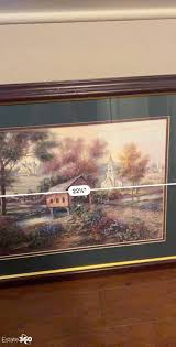 Framed Carl Valente Signed Matted Art Print of Covered Bridge Scene Auction | Estate 360
