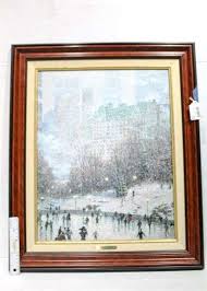Thomas Kinkade - "Skating in the Park" - Reproduction, Edition 1-1999. Includes certificate of authenticity. 26"x22" - Bunting Online Auctions