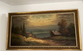 Picturesque Mountain Landscape with Houses, 1940s, Oil ...