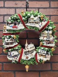 Thomas Kinkade Christmas Village Wreath Light Up Xmas ...