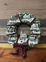 Thomas Kinkade Christmas Village Wreath Hamilton Lighted 16 ...