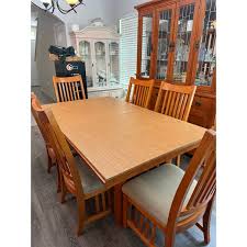 Mission Style Dining Table and Chairs - Set of 7 | Chairish