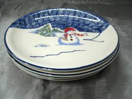 Thomson SNOWMAN Set of 4~7-3/4" Salad Plates Stoneware ...